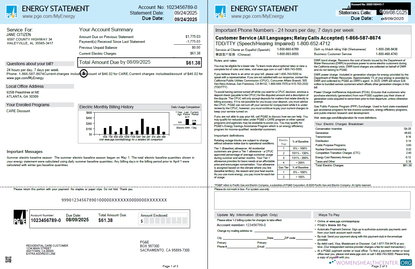 download USA PG&E utility bill template in Word and PDF formats, 3 pages, 1 2 pages PDF template